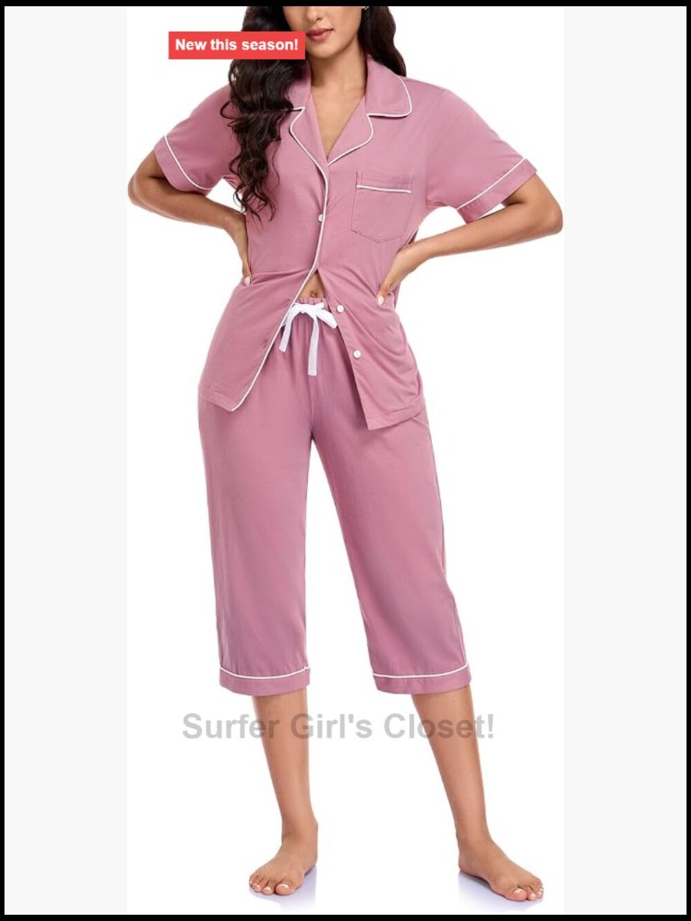 Women's 100% Cotton Capri Pajama Set Button Down Top 3/4 Pants Sleepwear